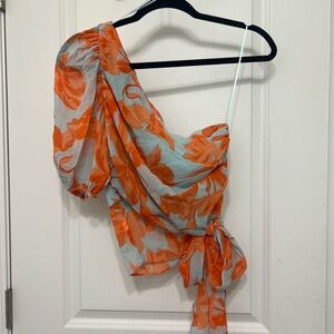 Orange Floral One-Shoulder Top